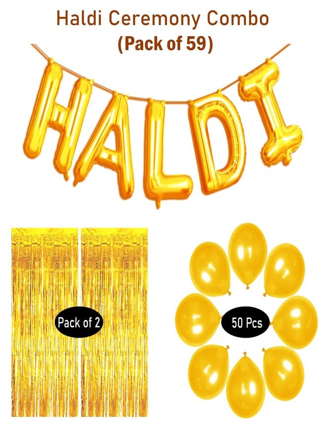 بروبسيكل مجموعة من 57 بالونًا ذهبيًا على شكل حرف "Haldi Bride to Be" مقاس 16 بوصة، بالإضافة إلى 50 بالونًا ذهبيًا وستارتين ذهبيتين، مثالية لتزيين حفلات توديع العزوبية وحفلات الزفاف. مصنوعة من رقائق معدنية. - Image 2